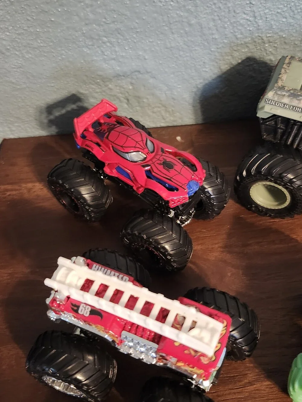 Monster Truck Lot of 8 Trucks Hot Wheels Spin Master Spiderman Dinosaurs Others